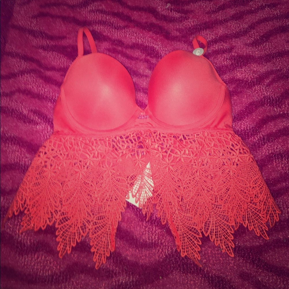 C- Brand new with tags Coral orange lace bra